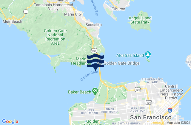 Mapa da tábua de marés em San Francisco Bay Entrance (Golden Gate), United States