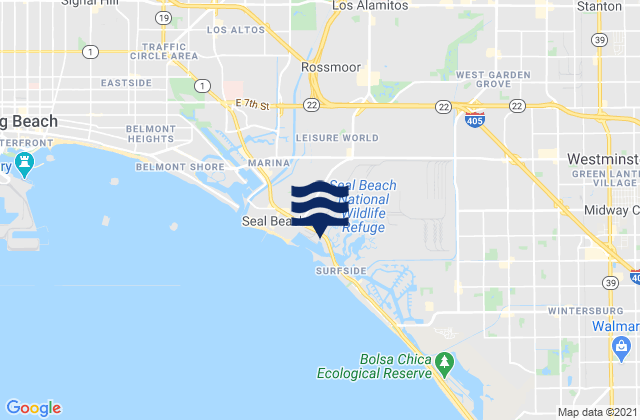 Mapa da tábua de marés em San Gabriel Rivermouth, United States
