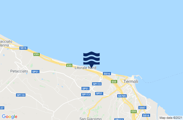 Mapa da tábua de marés em San Giacomo degli Schiavoni, Italy