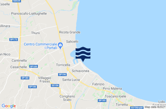 Mapa da tábua de marés em San Giorgio Albanese, Italy