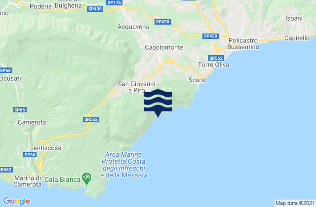 Mapa da tábua de marés em San Giovanni A Piro, Italy