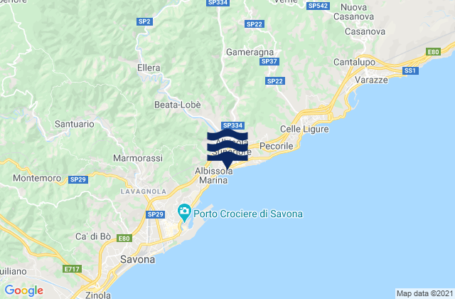 Mapa da tábua de marés em San Giovanni, Italy