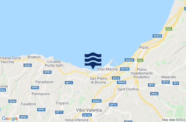 Mapa da tábua de marés em San Gregorio d'Ippona, Italy
