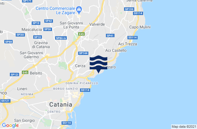 Mapa da tábua de marés em San Gregorio di Catania, Italy