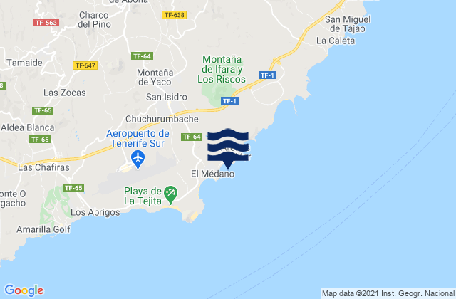Mapa da tábua de marés em San Isidro, Spain