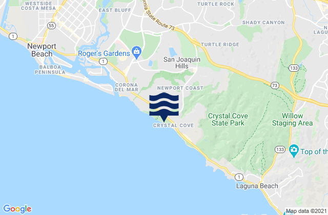 Mapa da tábua de marés em San Joaquin Hills, United States