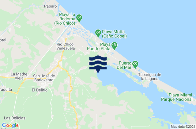 Mapa da tábua de marés em San José de Barlovento, Venezuela