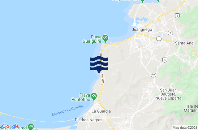 Mapa da tábua de marés em San Juan Bautista, Venezuela