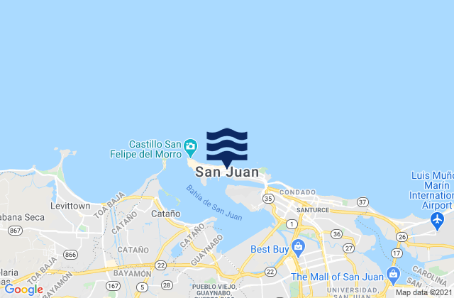 Mapa da tábua de marés em San Juan, Puerto Rico