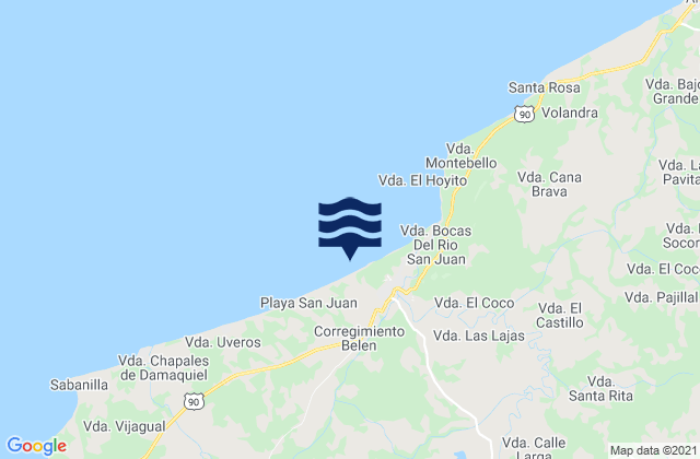 Mapa da tábua de marés em San Juan de Urabá, Colombia