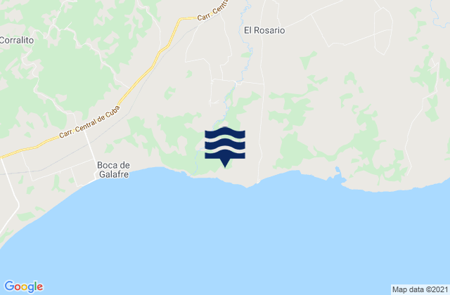 Mapa da tábua de marés em San Juan y Martínez, Cuba