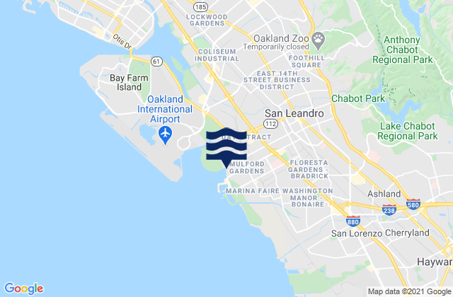 Mapa da tábua de marés em San Leandro, United States