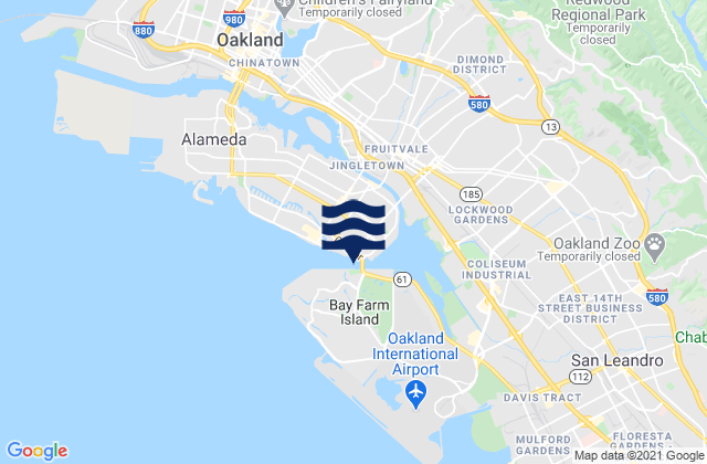 Mapa da tábua de marés em San Leandro Channel, United States