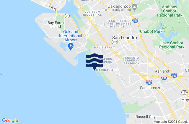 Mapa da tábua de marés em San Leandro Marina, United States