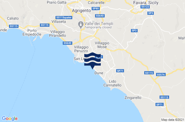 Mapa da tábua de marés em San Leone, Italy