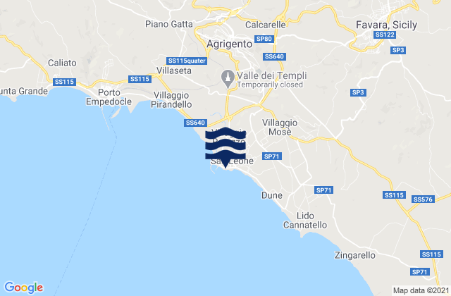 Mapa da tábua de marés em San Leone Mosè, Italy