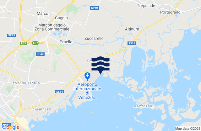 Mapa da tábua de marés em San Liberale, Italy