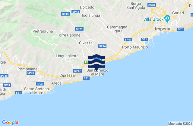 Mapa da tábua de marés em San Lorenzo al Mare, Italy