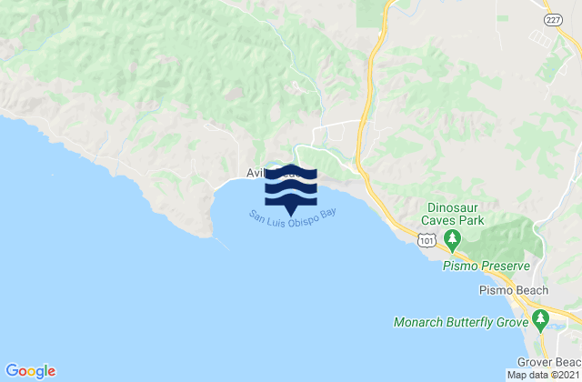 Mapa da tábua de marés em San Luis Obispo Bay, United States