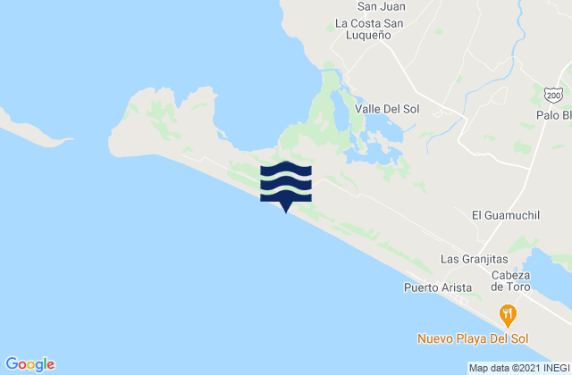 Mapa da tábua de marés em San Luqueño, Mexico