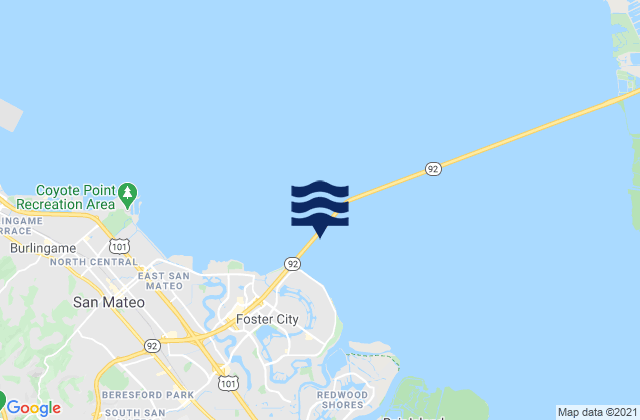 Mapa da tábua de marés em San Mateo Bridge (west end), United States
