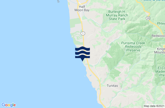 Mapa da tábua de marés em San Mateo County, United States