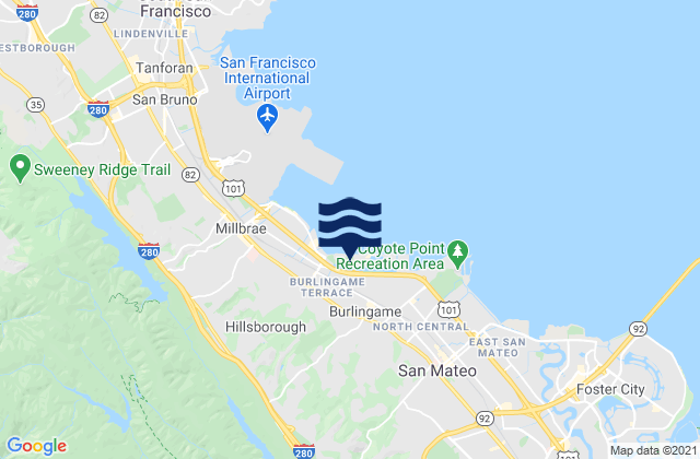 Mapa da tábua de marés em San Mateo, United States
