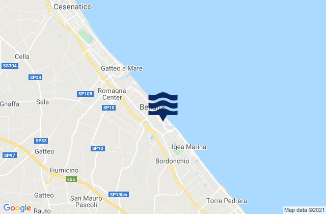 Mapa da tábua de marés em San Mauro Pascoli, Italy
