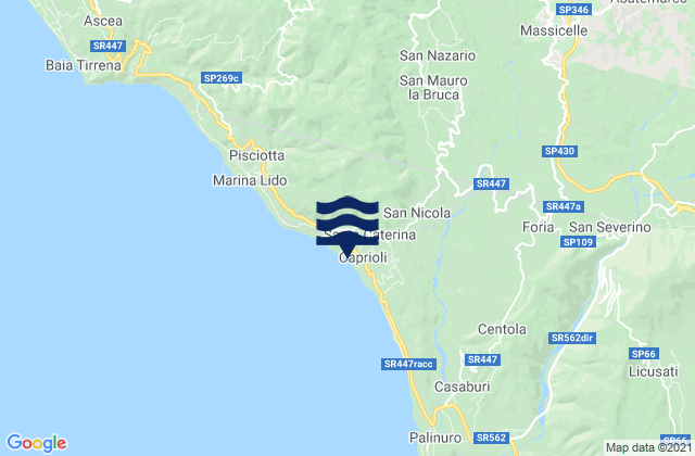 Mapa da tábua de marés em San Mauro la Bruca, Italy