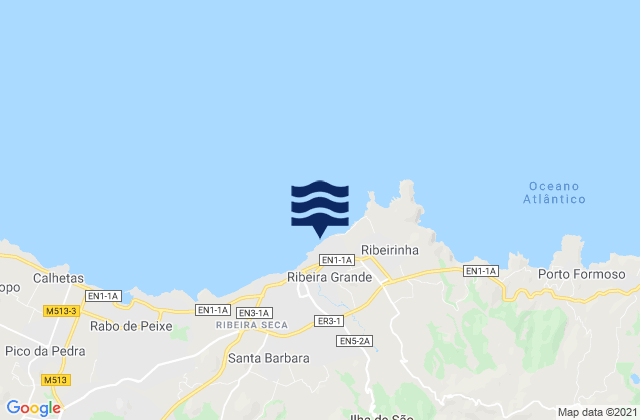 Mapa da tábua de marés em San Miguel - Ribeira Grande, Portugal