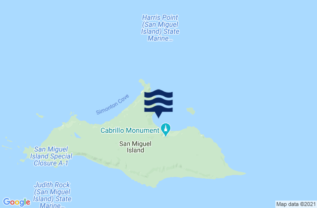 Mapa da tábua de marés em San Miguel Island, United States