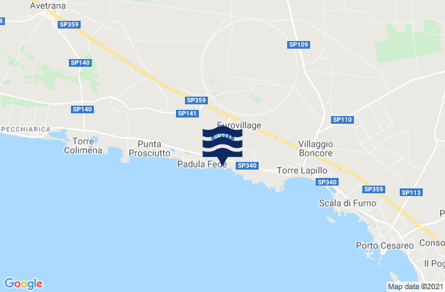 Mapa da tábua de marés em San Pancrazio Salentino, Italy
