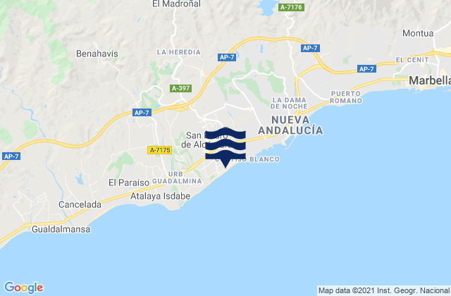Mapa da tábua de marés em San Pedro de Alcántara, Spain
