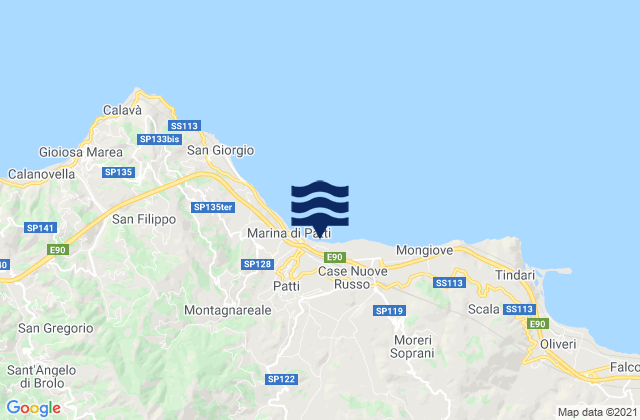 Mapa da tábua de marés em San Piero Patti, Italy