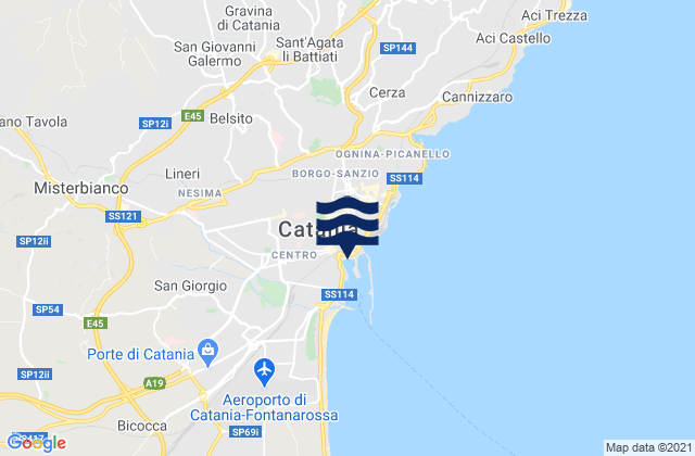 Mapa da tábua de marés em San Pietro Clarenza, Italy