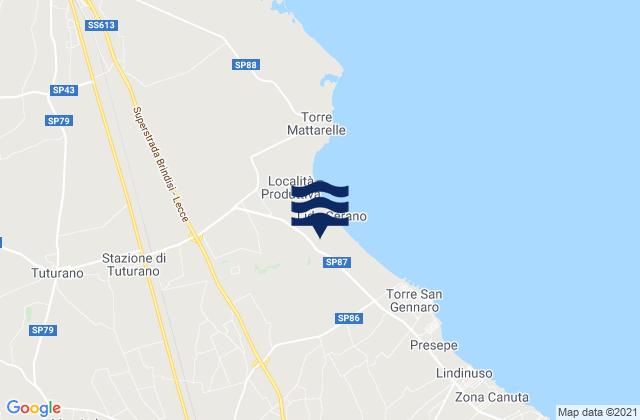 Mapa da tábua de marés em San Pietro Vernotico, Italy