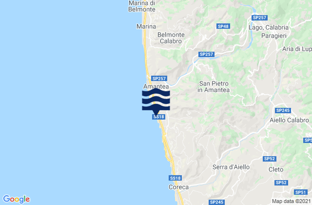 Mapa da tábua de marés em San Pietro in Amantea, Italy