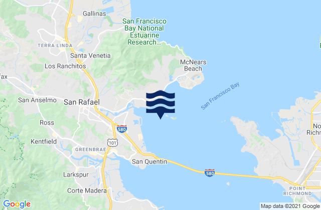 Mapa da tábua de marés em San Rafael Bay, United States