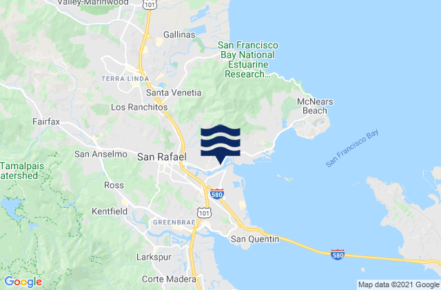 Mapa da tábua de marés em San Rafael, United States