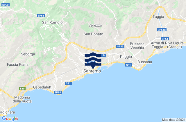 Mapa da tábua de marés em San Remo, Italy