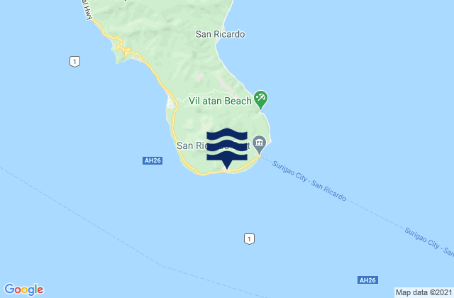 Mapa da tábua de marés em San Ricardo, Philippines