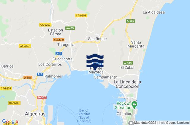 Mapa da tábua de marés em San Roque, Spain