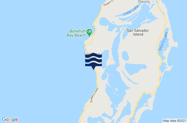 Mapa da tábua de marés em San Salvador Island, Bahamas