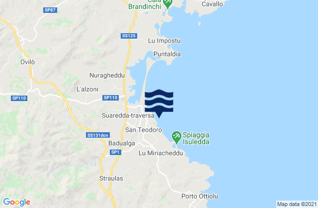 Mapa da tábua de marés em San Teodoro, Italy