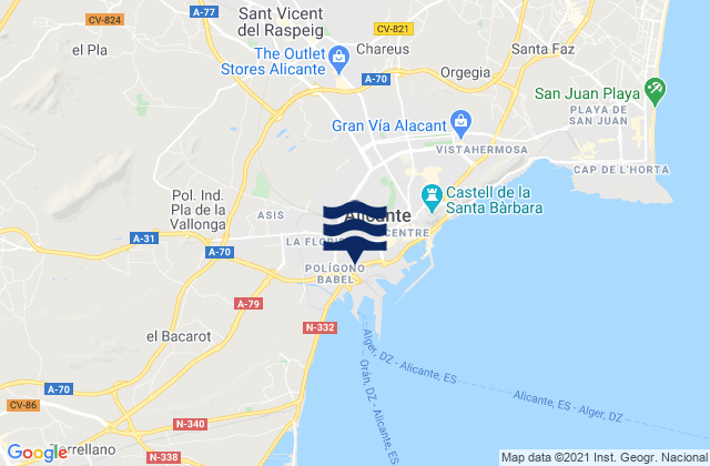 Mapa da tábua de marés em San Vicent del Raspeig, Spain