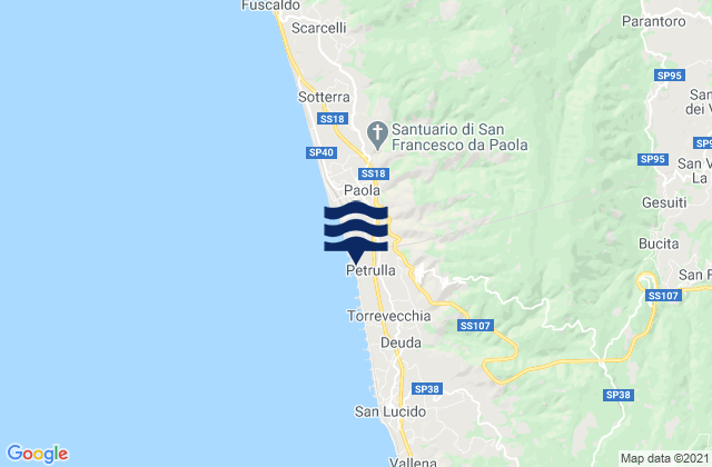 Mapa da tábua de marés em San Vincenzo la Costa, Italy