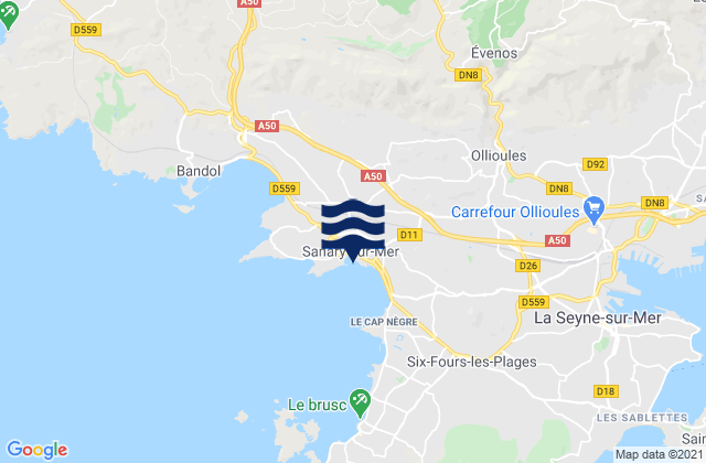 Mapa da tábua de marés em Sanary-sur-Mer, France