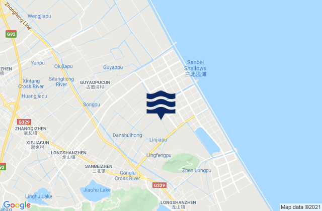 Mapa da tábua de marés em Sanbei, China