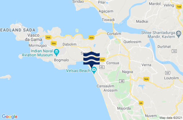 Mapa da tábua de marés em Sancoale, India