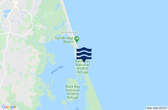 Mapa da tábua de marés em Sandbridge, United States